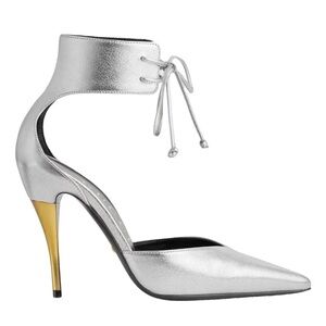 Gucci Women's Silver Gold Heeled Laced up Ankle Cuff Pump